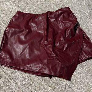 Elegant Burgundy faux  Leather Skirt
